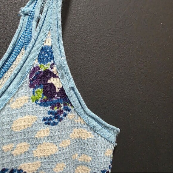 Free People Multi Panda Blue Purple Raw Hem Cotton Thermal Tank Sz M - Picture 4 of 11
